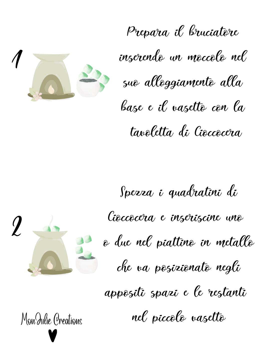 Cartellino con istruzioni per le tavolette di cera di soia naturale da sciogliere al profumo di agrumi di Sicilia.