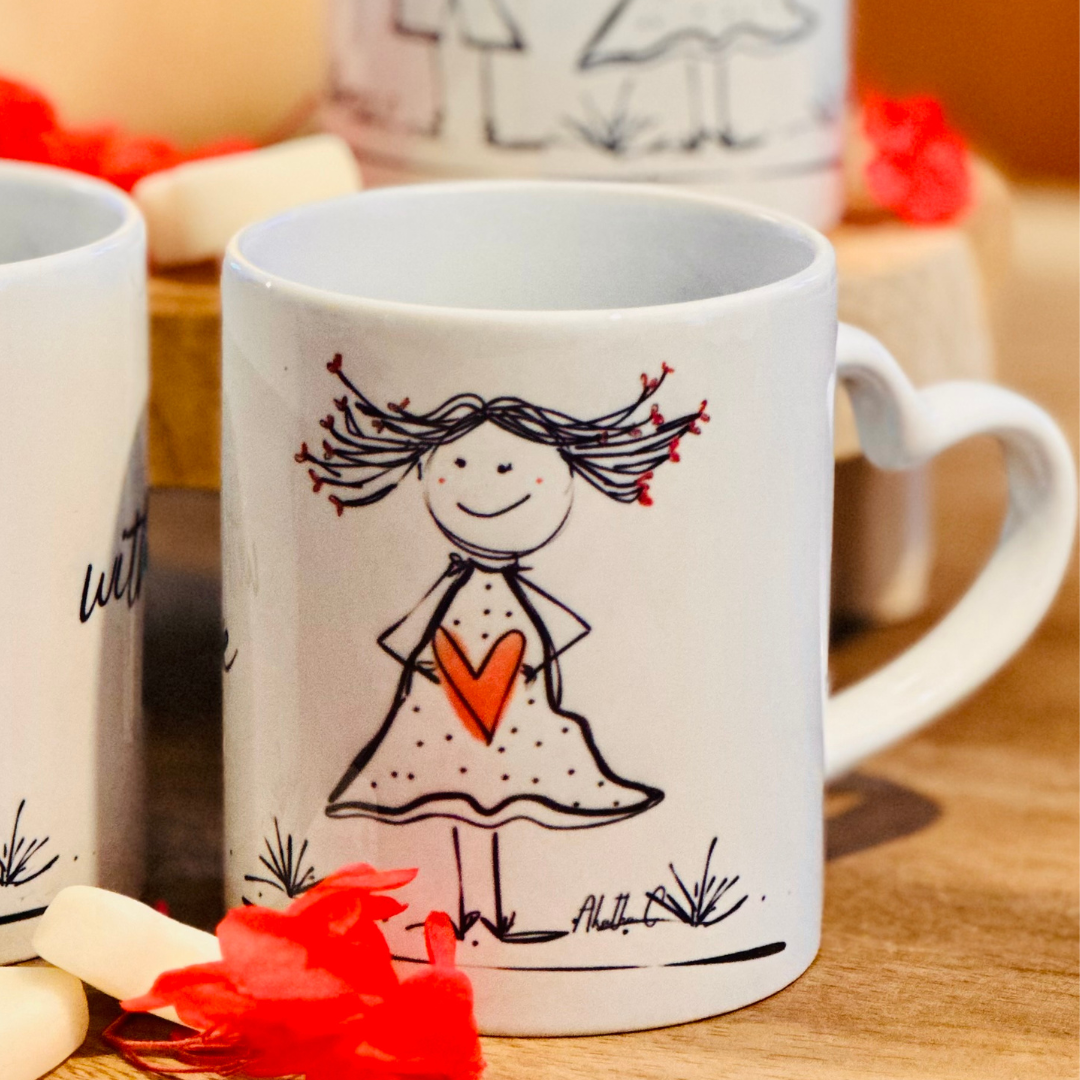 Tazze Mug per San Valentino "Hearts in Love" con una Originale ed Esclusiva Grafica Realizzata a mano