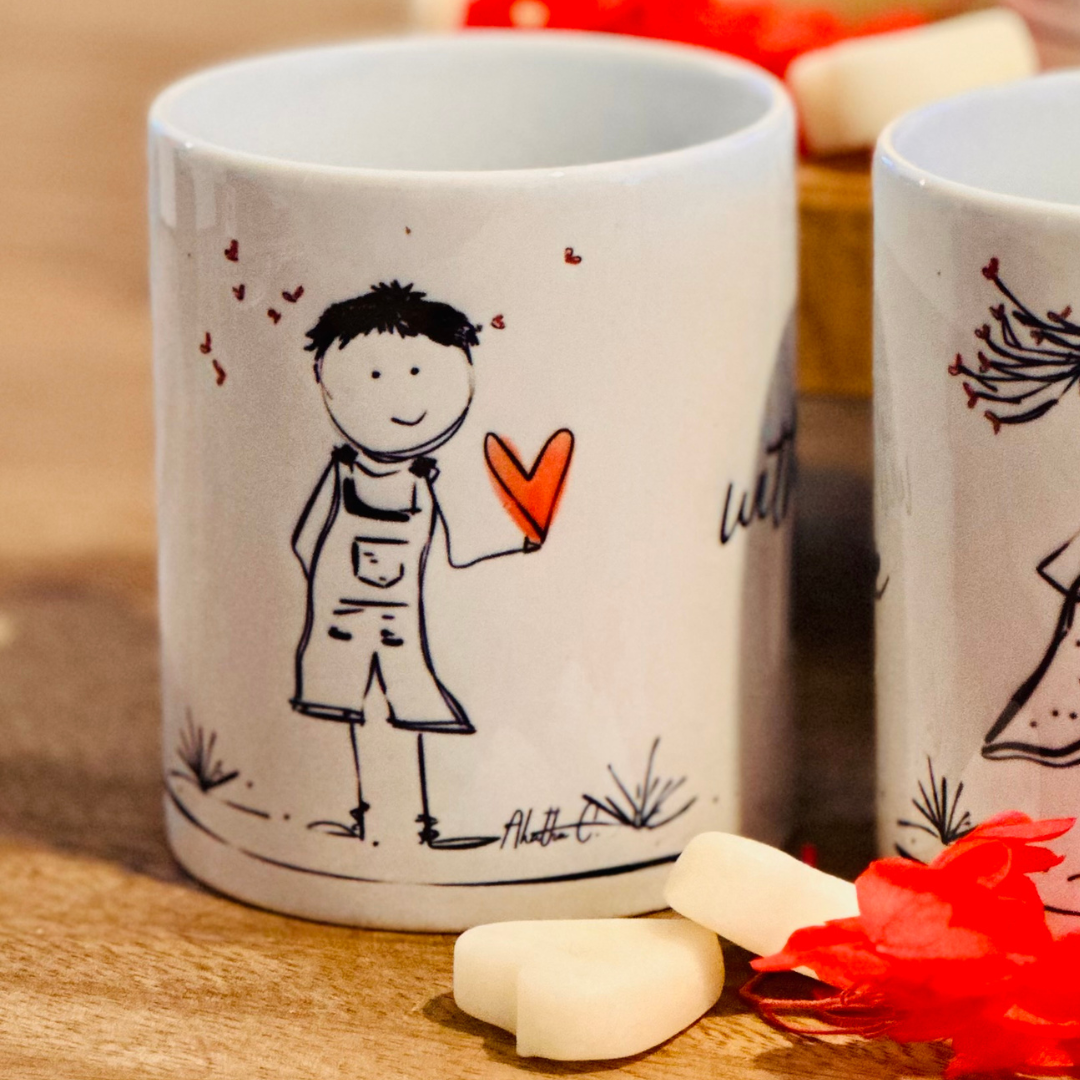 Tazze Mug per San Valentino "Hearts in Love" con una Originale ed Esclusiva Grafica Realizzata a mano