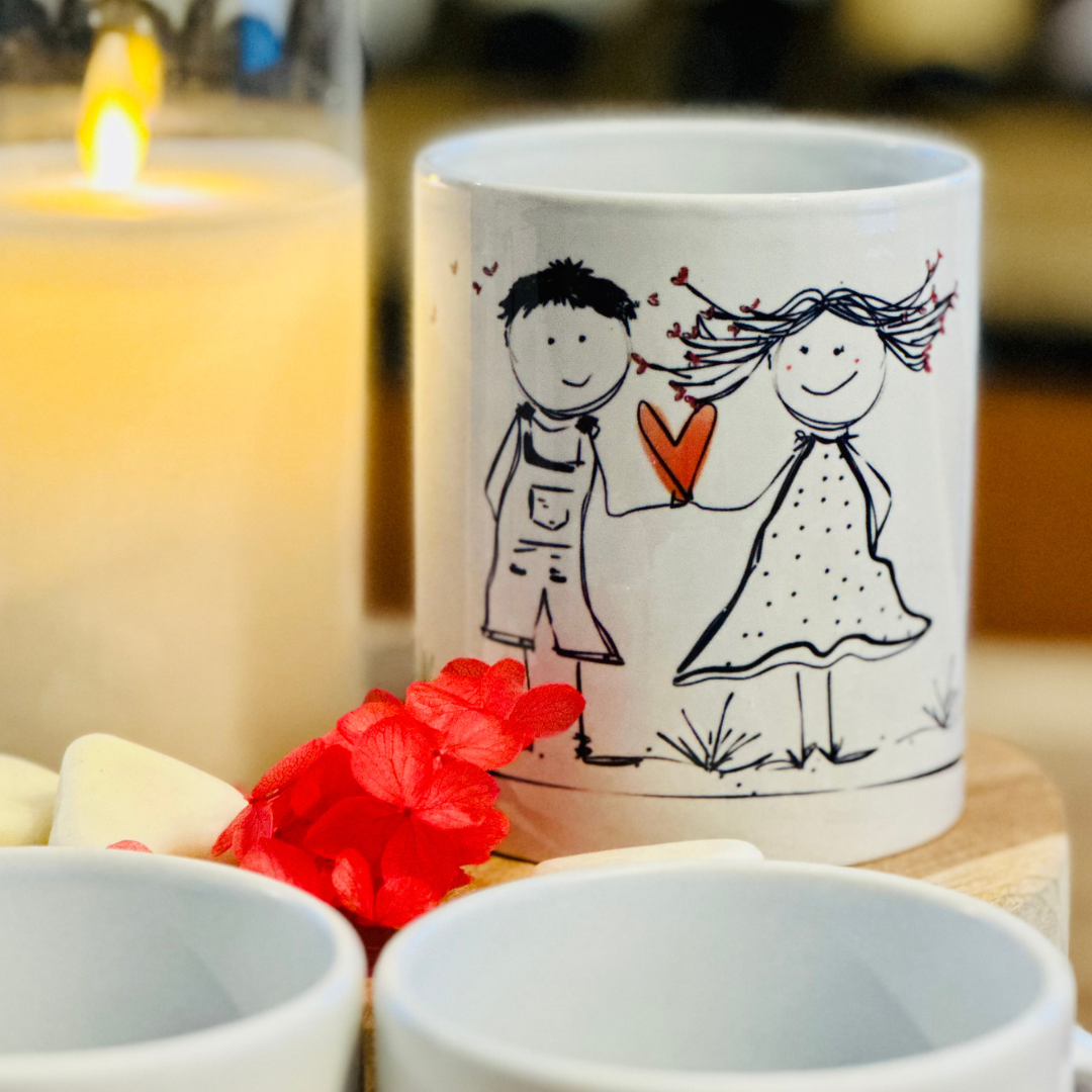 Tazze Mug per San Valentino "Hearts in Love" con una Originale ed Esclusiva Grafica Realizzata a mano