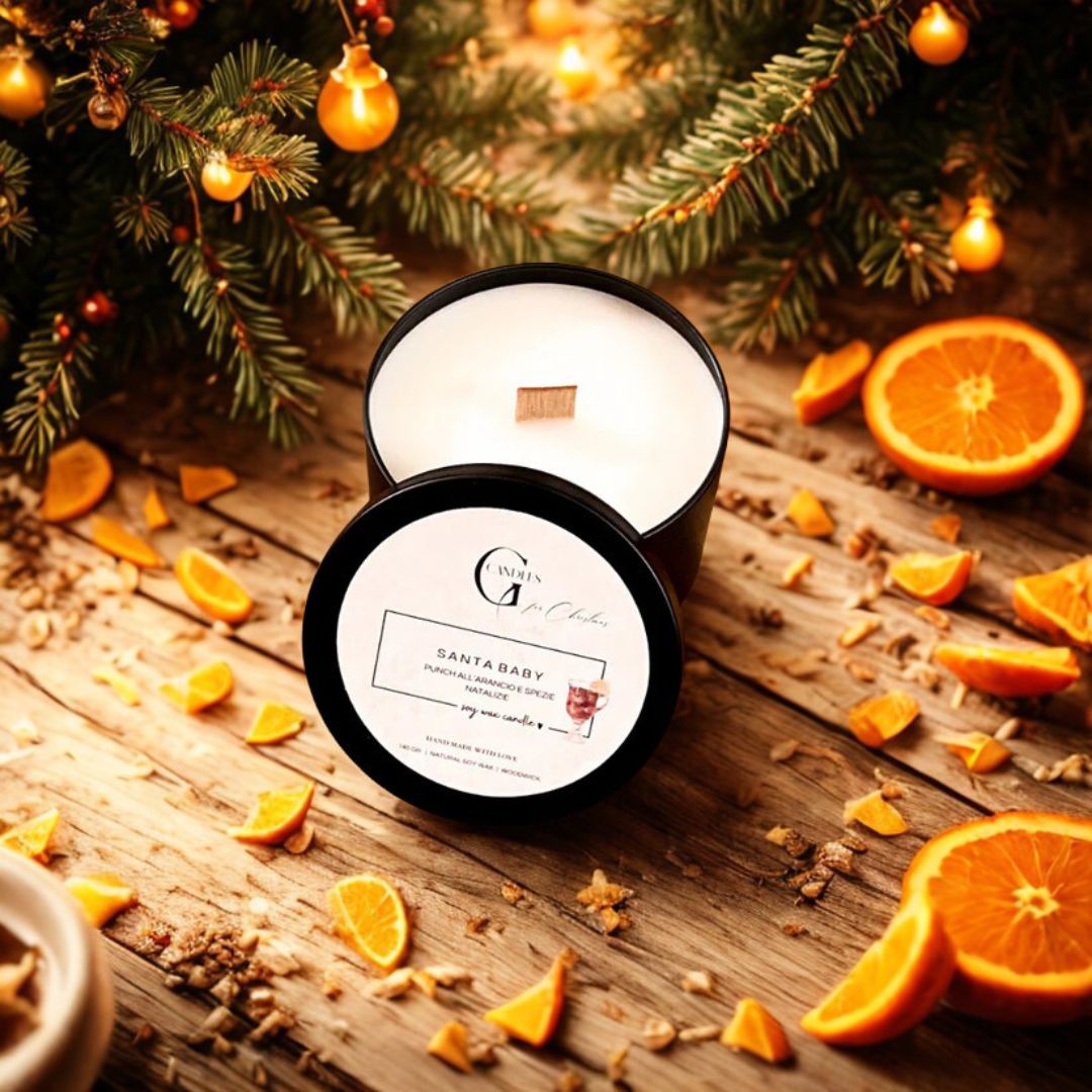 Candele e Tartine Originali Natalizie alla Cera di Soia al Profumo dii Punch all'Arancio