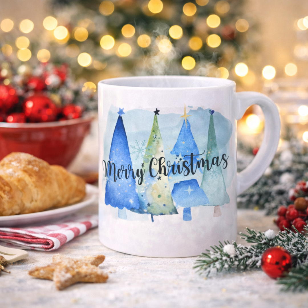 Tazza Mug Natalizia con Alberelli Colorati - Merry Christmas