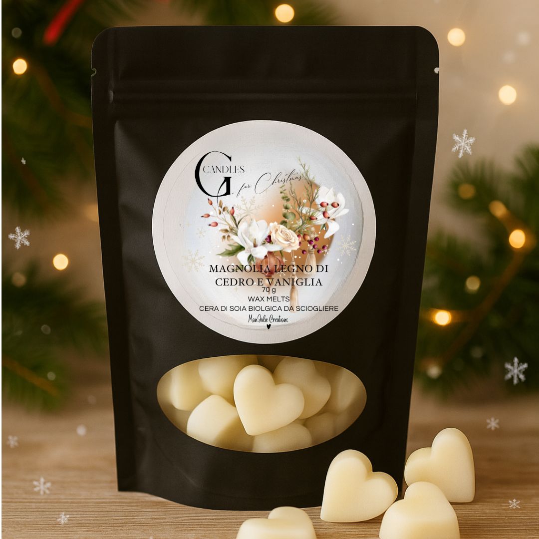 Candela Natalizia al Profumo di Vaniglia, Magnolia e Legno di Cedro - Wax Melts In Cera di Soia