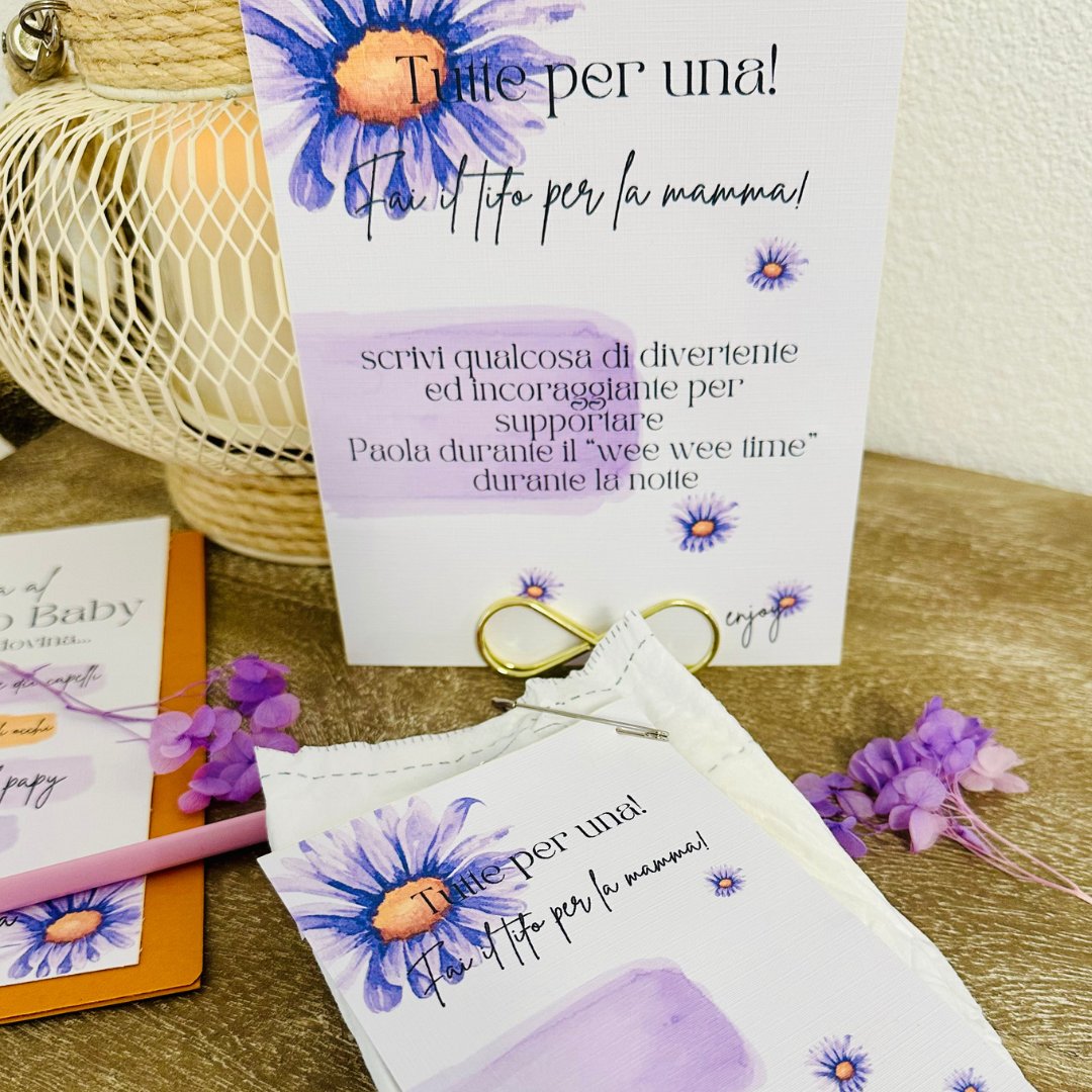 Inivito e giochi originali per Baby Shower con grafica floreale, idea originale idea regalo per la futura mamma