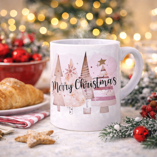 Tazza Mug Natalizia con Alberelli Colorati - Merry Christmas